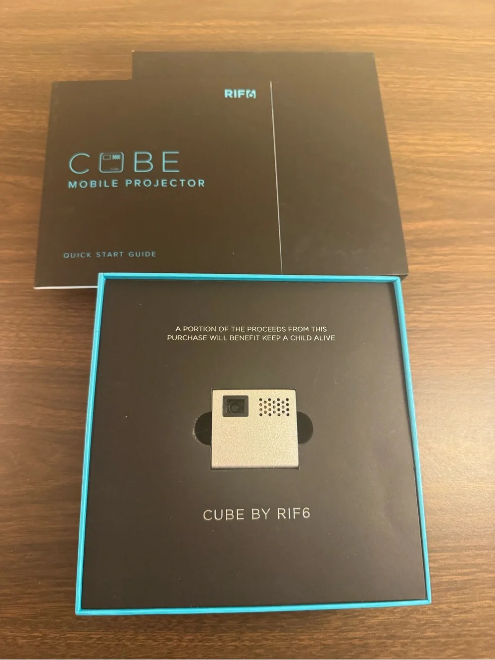 RIF6 Cube Mobile Projector Mini Portable Pico Projector w/ Box Remote Tripod